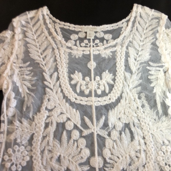 St. Tropez Sheer Ivory Blouse SZ L - Picture 2 of 15